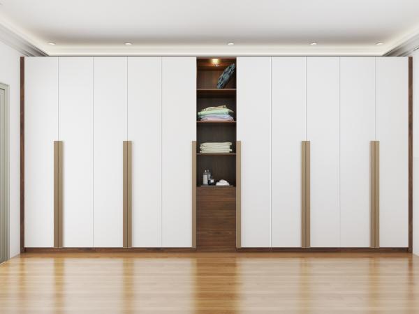 Quality Bedroom Walnut Glass Swing Door Wardrobe Modular Assembled for sale