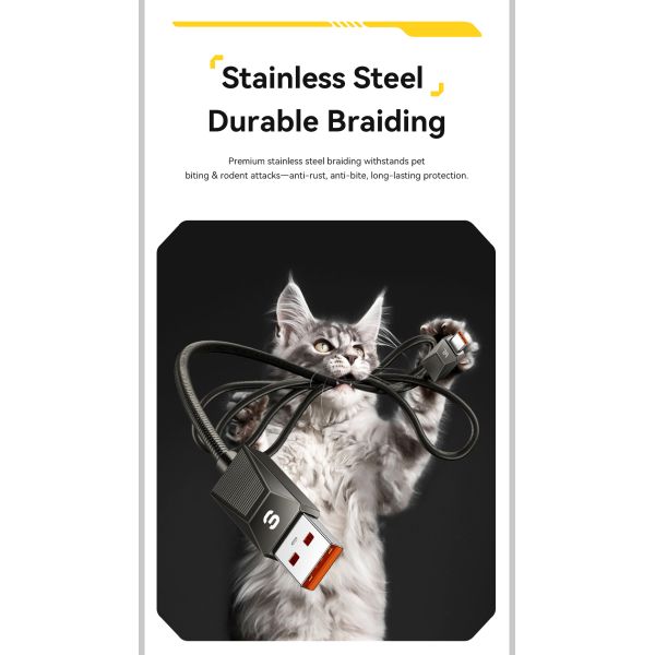 ESSAGER ES-X75 Stainless Steel 7A Usb A To Type C Fast Charging Data Cable For Huawei Samsung Xiaomi