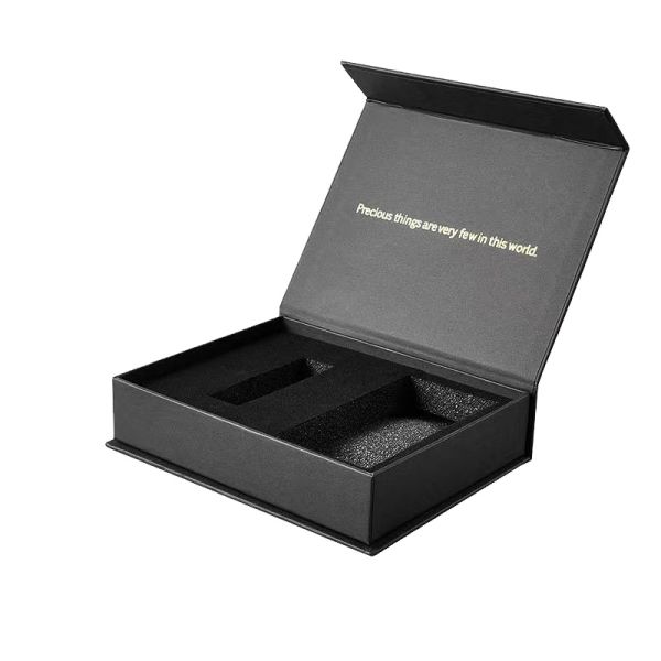 Magnet Paper Rigid Packaging Box Black Collapsible With Foam