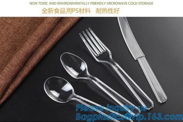 Quality Disposable Flatware Set-Heavyweight Plastic Cutlery 100 Forks, 100 Spoons, 100 Knives,PP Disposable Plastic Cutlery ps for sale