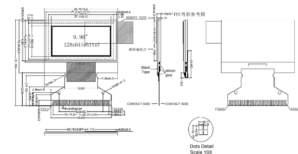 Small Size Transparent LCD Module , 128x64 Dots COG Lcd Display