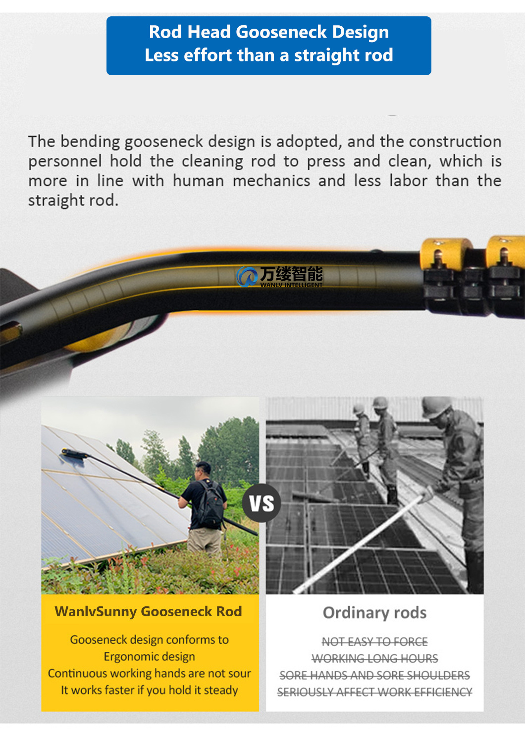 Factory Price Lithium Battery-Powered Rolling Brush for Solar Cleaner with Ease