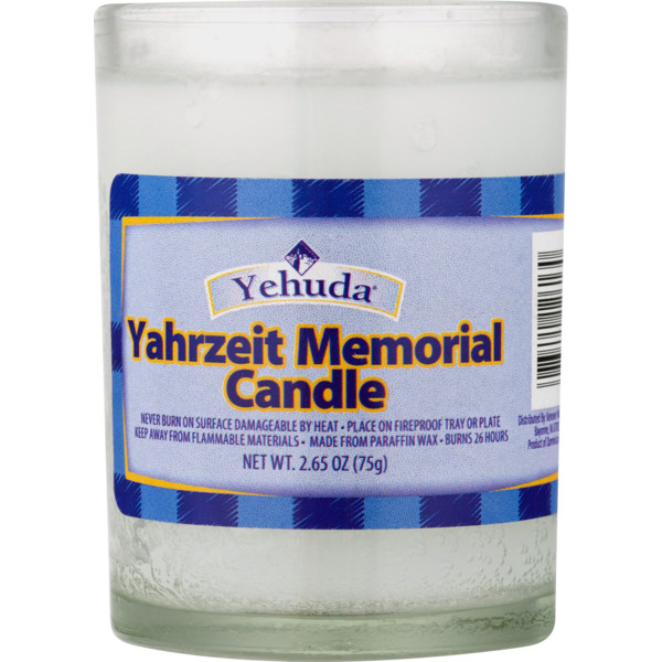 100% paraffin wax unscented memorial glass candle burns for 26 hours with printed label