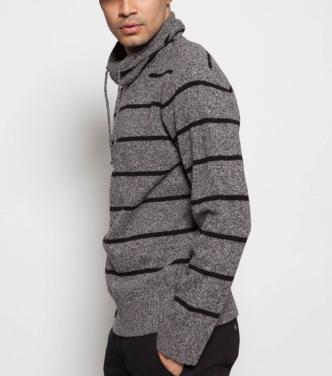 Warm Striped Knit Pullover Sweater With Drawstring Full Lambswool Material