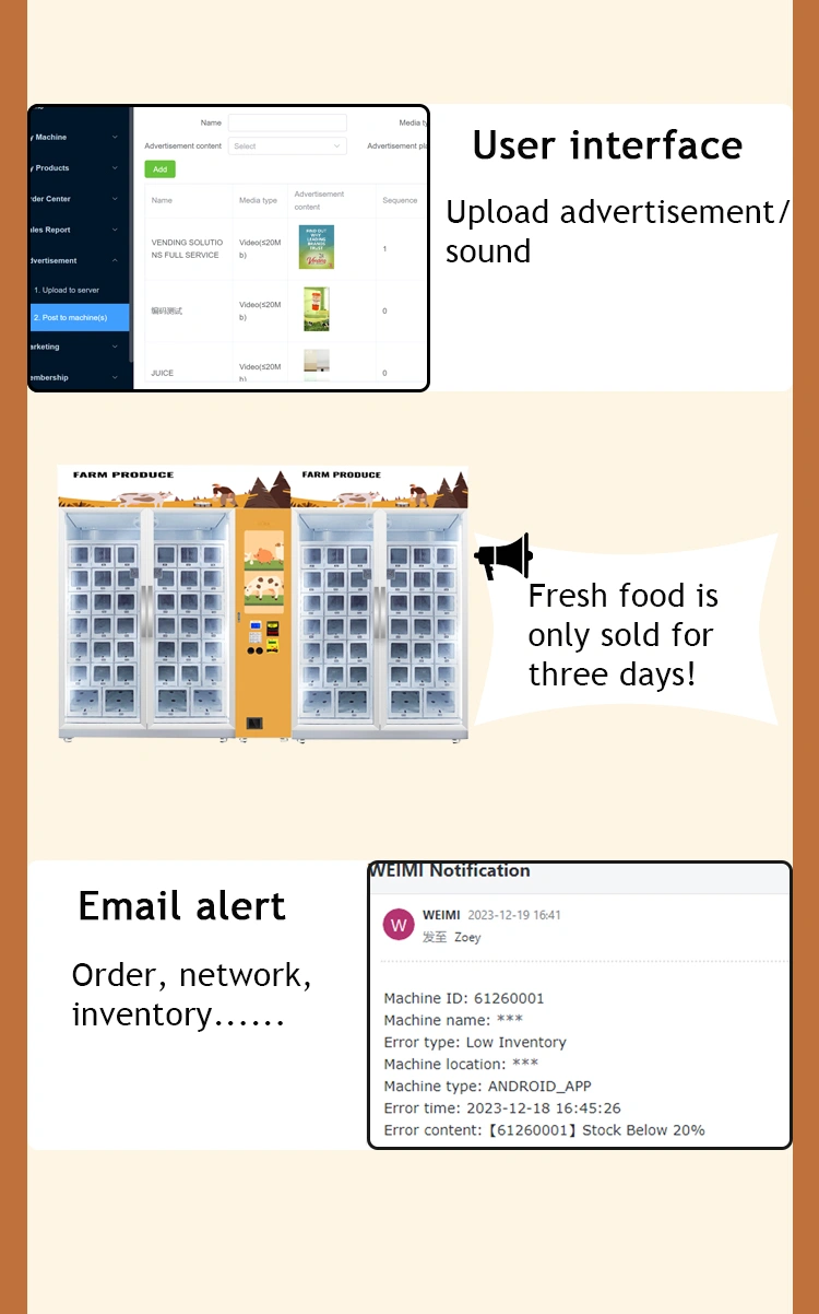 Customizable Lockers Smart Cooling Freezing Systems for Fresh Frozen Farm Products Vending Machine