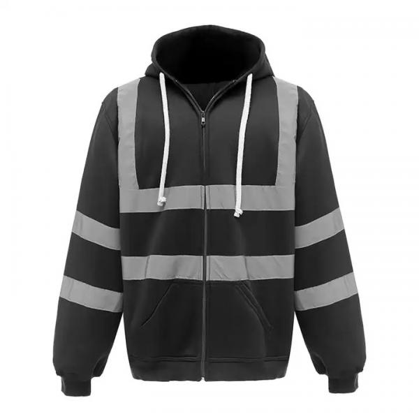 Construction Site Long Sleeve Plus Fleece Zipper Reflective Hoodie Outdoor Highlight Safety American Size Cardigan Coat