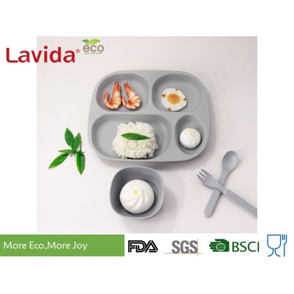 Shatter Proof Square Bamboo Childrens Dinner Set BPA Free With Spoon / Fork