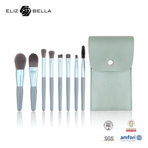 China 8-piece Makeup Brushes With Cosmetic Pouch Plastic Handle and Aluminium Ferrule OEM wholesale