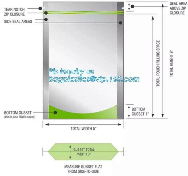 quad seal bottom and bottom load metallized film slider zipper packaging bag, Metal Zipper Printing PVC Slider Bags