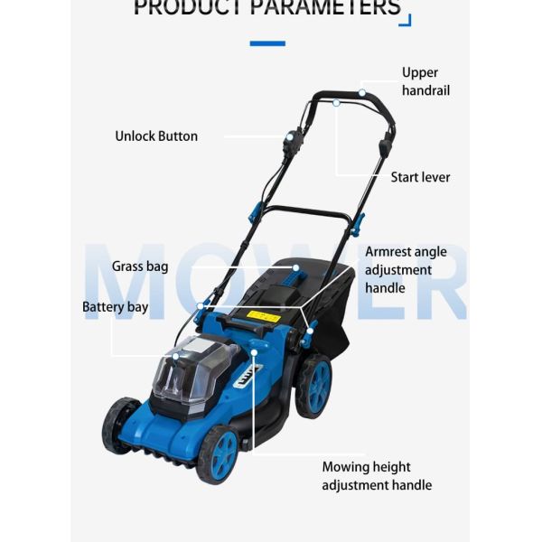40V 45L Electric Lawn Mower , 4Ah Battery Powered Grass Mower