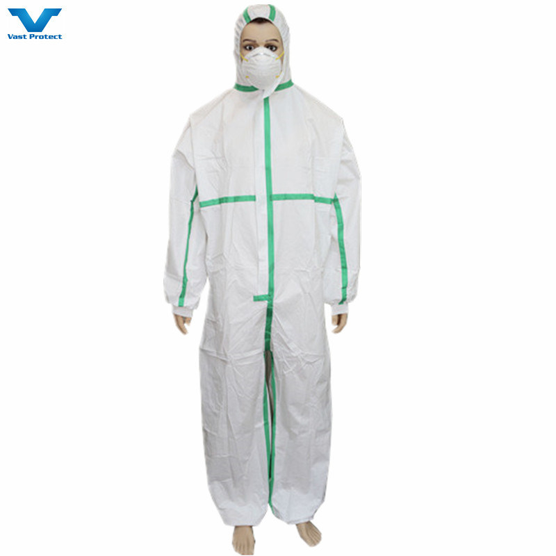 CE Cat 3 Type 5 6 Microporous White Disposable Coveralls with Bootscover