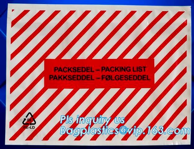 polyethene PE self-adhesive packing list document envelopes, PE packing list envelope, self adhesive closure packing lis
