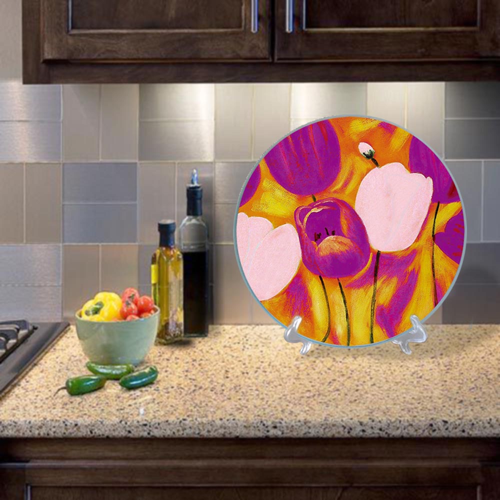 Serve in Style with White Vegetable Kitchen Tempered Glass Cutting Board With Handle