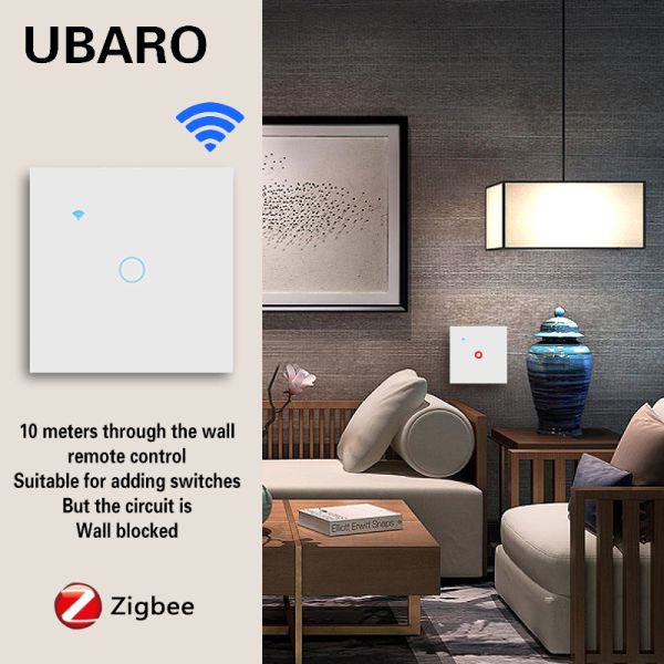 Fireproof PC Shell Material Zigbee TuYa Dual Light Switch Tempered Glass Panel Wall Light Switch 1Gang