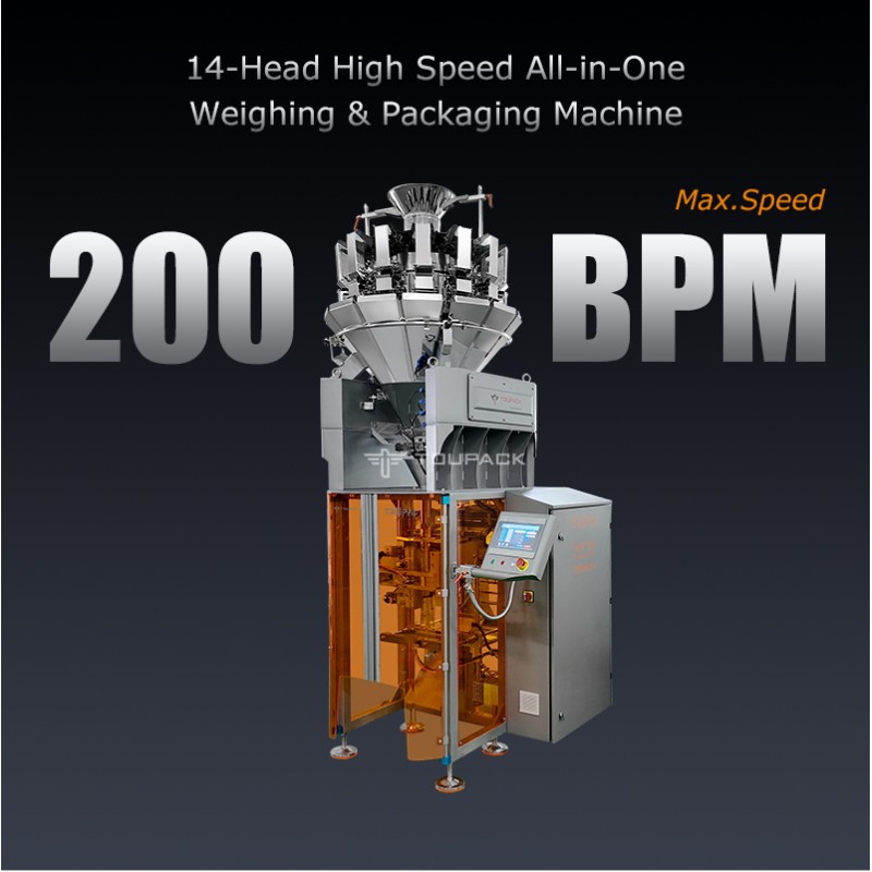 Automatic Snack Food Weighing and Packing Machine for Chips Nuts Candy Granules 5-200g High Speed Digital Sensor Packaging Line