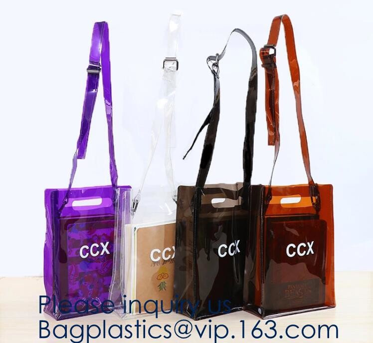 Transparent PVC Blanket Bag/Plastic Shopping Bag/Packaging Bag With Black Woven Trim And Webbing Handle, bagease, packag