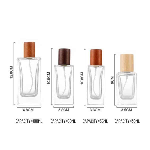 Square Glass Perfume Bottles – B2B Low MOQ with Wooden Cap | Bulk Perfume Containers (30/50/100ml)