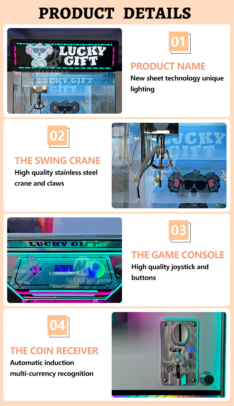 Interactive Indoor Arcade Crane Machine Coin Operated Plush Toys Claw Game Fun Interactive Gaming Experience