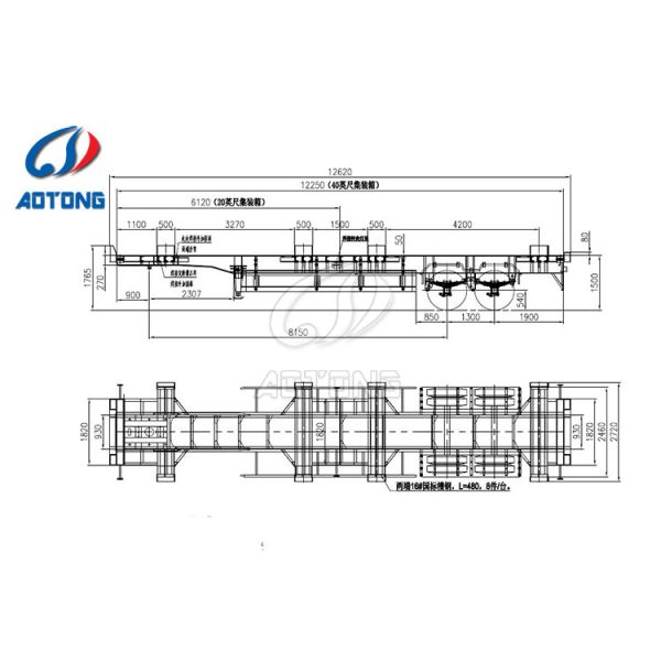 Aotong 20Ft 40Ft Container Frame Skeletal Semi Trailer with Fuwa Bpw Optional 13tons Axle