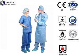 China Clinical Doctor Light Blue Scrubs Fluid Resistant Lint Free With Waist Tie wholesale