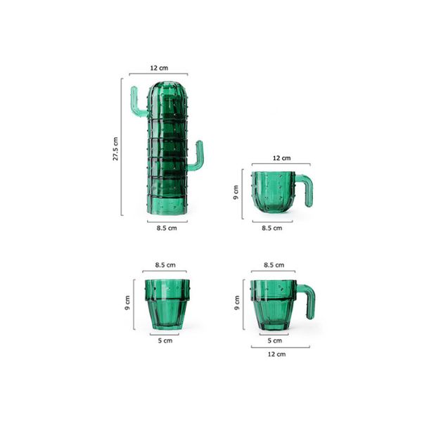 Creative Water Drinking Glass Cup Green Cactus Shape Cup Set Eco - Friendly