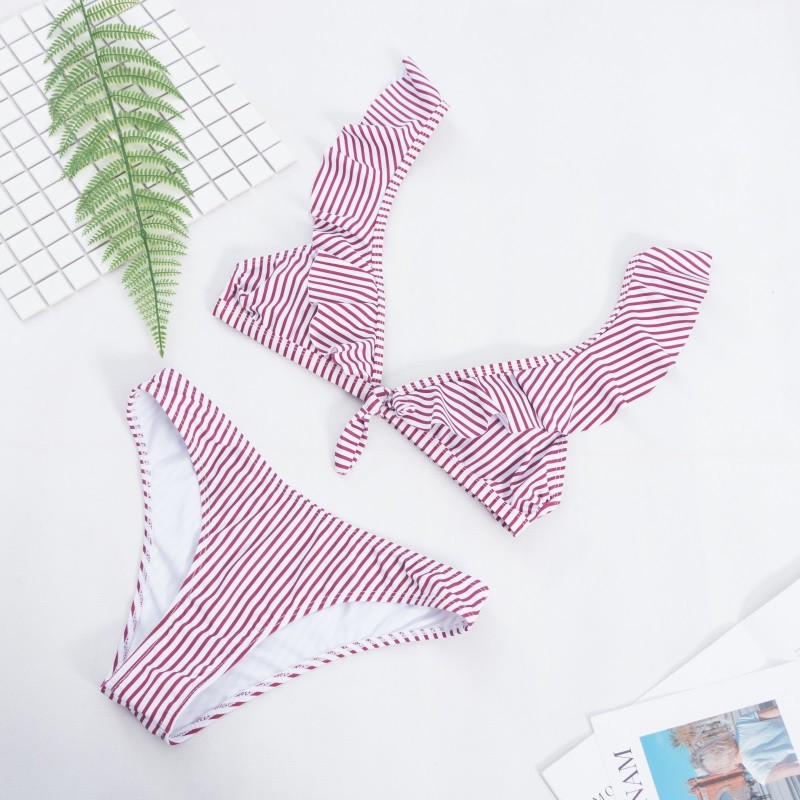 Tiered Layer Tie a Knot Front Top With Low waist Bikini swimsuit high cut