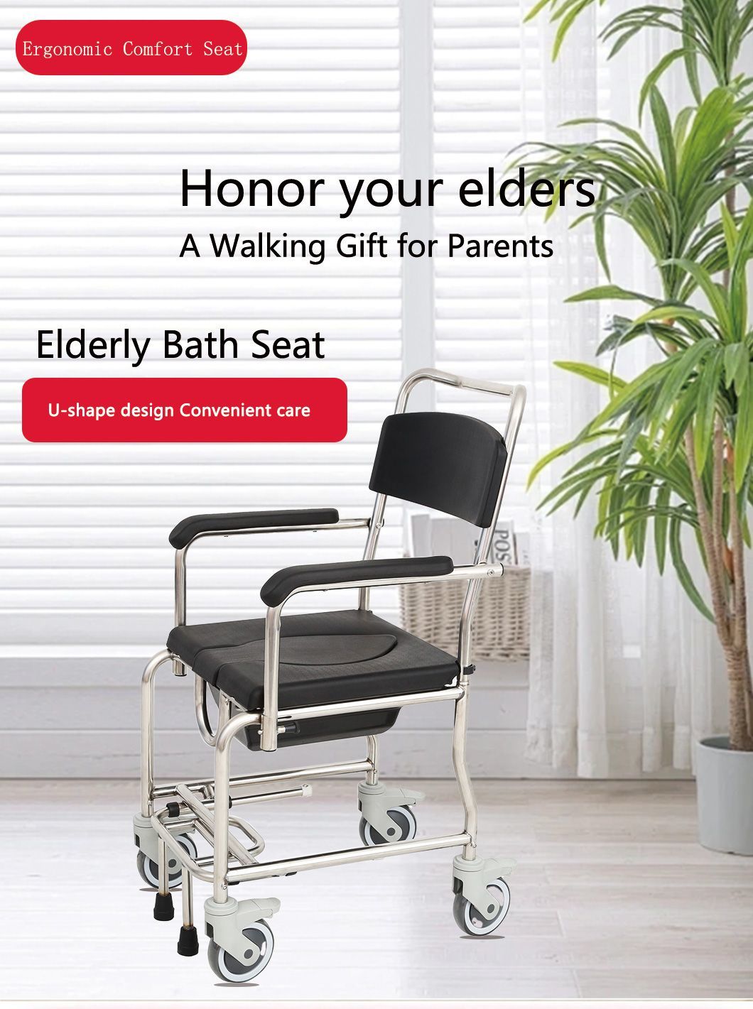 Wholesale Manufacturer&prime;s High-Quality Steel Light Weight Commode Wheelchair for Disabled Person