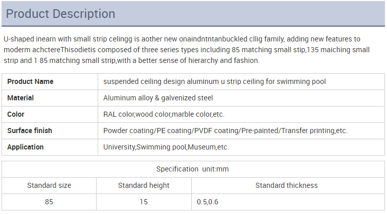 U Strip Aluminum Metal Ceiling 0.8mm