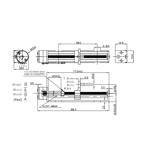 2 Phase 15mm Miniature Slider Screw Stepper Motor 9V DC Pm Stepper Motor