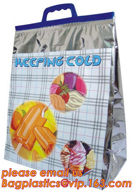 Custom Packing Aluminum Foil Zip-Lock Grocery Handle Thermal Insulation Cooler Bag For Outdoors,Promotional Insulated La