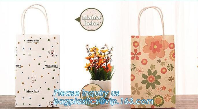 Custom paper bag with handle coated white paper bag printing pattern flower carrier bag,Flower carrier paper bags with d