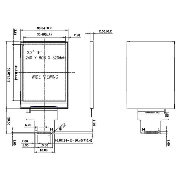 2.2 Inch TN LCD Display Resolution 240*320 SPI Interface Driver IC HX8347 180 Brightness