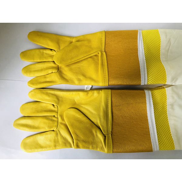 Goat Skin Bee Gloves Leather wrist protector Half Ventilated canvas cuff for Beekeeping