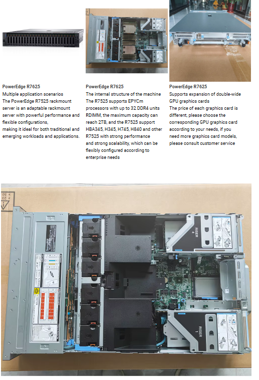 New 2U Rackmount PowerEdge R7625 Server in Stock High Quality CPU Virtualized Deepseek Host GPU Graphics Card