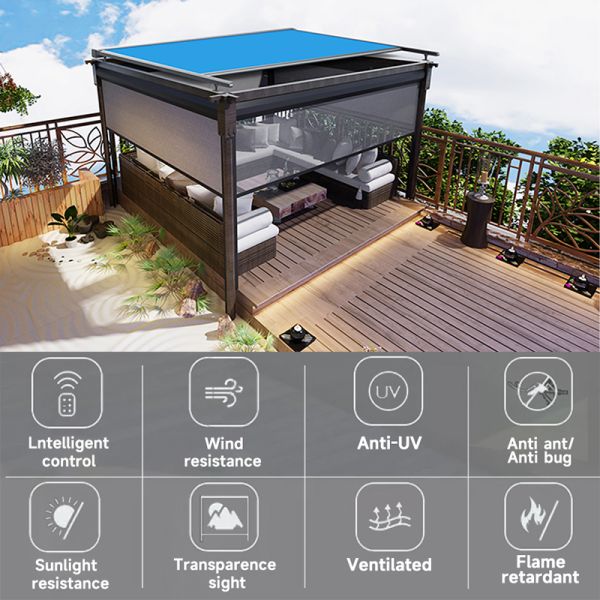 Outdoor Pergola Ultra Smart Blinds Motorized Windproof Roller Blinds Shades