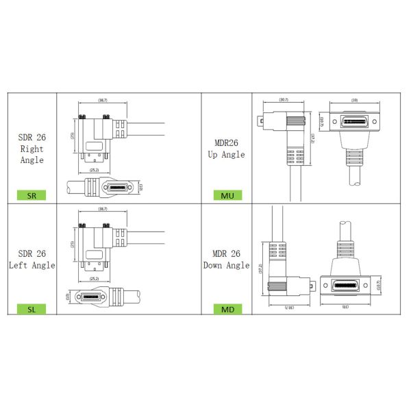 AIA PoCL Power on Camera Link Flexible Cable SDR Left Angled to MDR