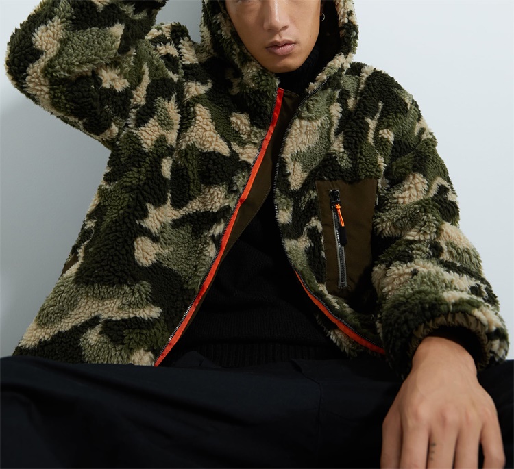 Custom Men Fuzzy Shearling Berber Fleece Camo Sherpa Hoodie