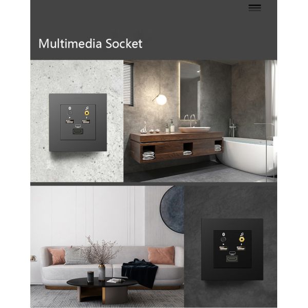 USB / HDMI Multimedia Wall Outlet impact resistance UK standard
