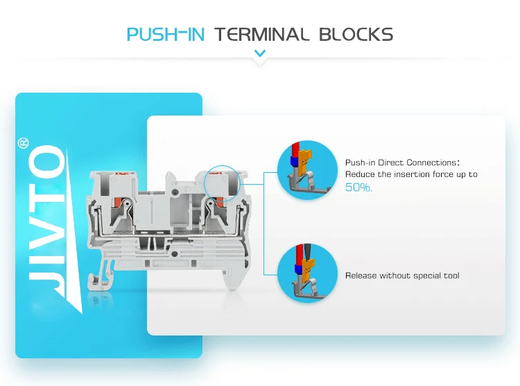 PT10 Push-in Terminal Block Din Rail Wire Electrical Connector 10mm² Spring Screwless Feed-Through Strip Plug PT-10