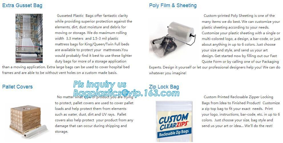 Customized Square Bottom or Side Guesst Plastic Protective Pallet Covers, 4 Mil Dust proof Clear Pallet Covers, BAGPLAST