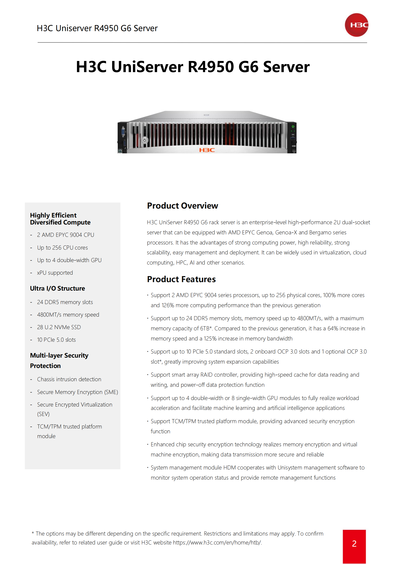 R4950 G6 2U Rack Server with 4 GPU Modules and RAID