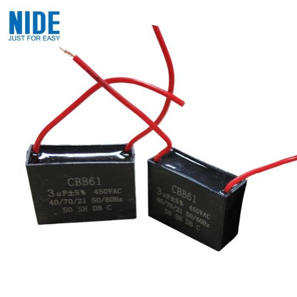 Quality CBB61 Air Conditioner Ceiling Fan Capacitor - 2 Wire 3UF 450V AC 60Hz for sale