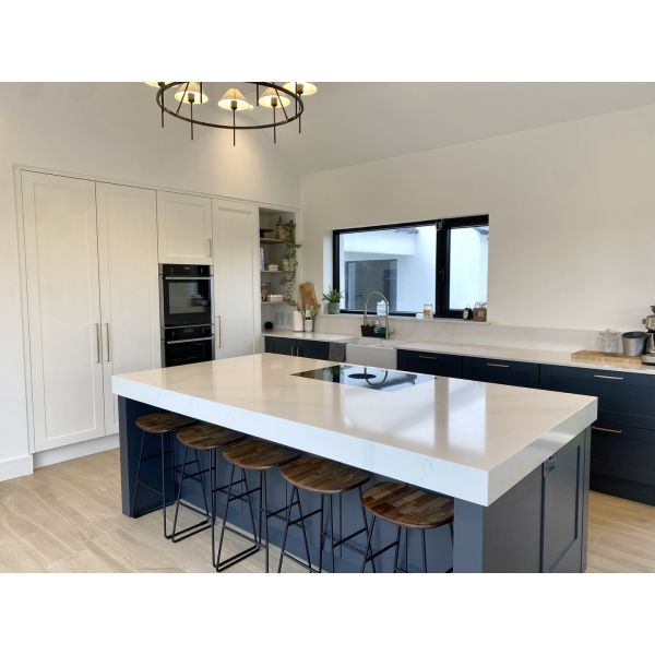 50mm High Gloss Kitchen Island Storage Cabinets Blue And White Carcase