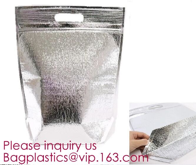 Custom Packing Aluminum Foil Zip-Lock Grocery Handle Thermal Insulation Cooler Bag For Outdoors,Promotional Insulated La
