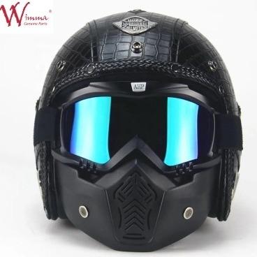 Quality Full Face Motorcycle Helmet Imitation Crocodile Skin Retro With Removable Eyeglass for sale