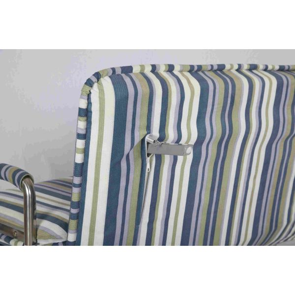 30KG Modern Home Sofa Bed Rounded Edges With Chrome Legs Armrest Blue And White