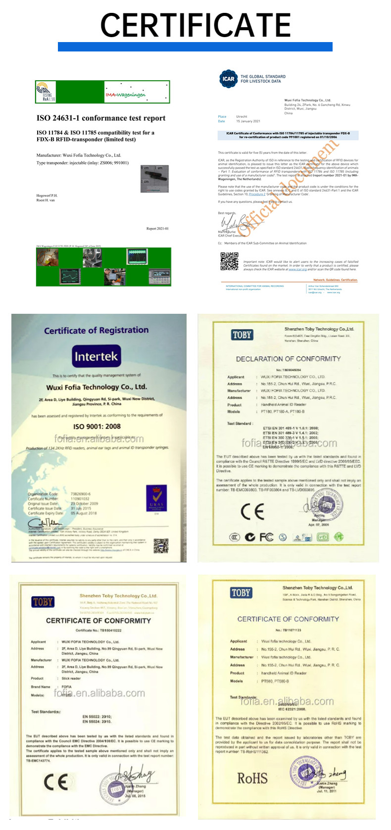 2.12*12mm ISO Transponder Microchip ISO11784 / 5 FDX - B International Standard Injectable Transponders