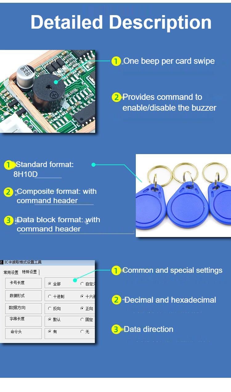 M11-WF-UH-00 RFID Card Reader Module Dual-Frequency Combined ID Card + IC Card Reader USB Plug-and-Play Driver-Free