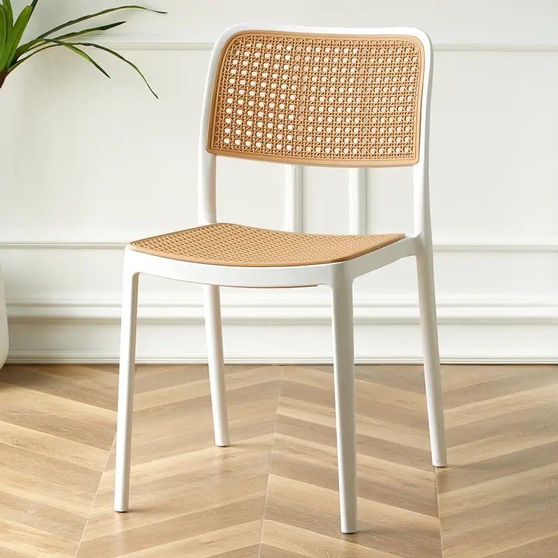 Stackable dining chairs showing design details