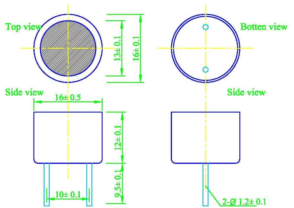 16mm Transmitter 25khz ultrasonic transducer sensor 115db with 10mm for ultra sound